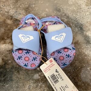 Roxy Kids' Floral Blue and Pink Sandals